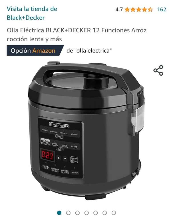 Amazon: Olla Eléctrica BLACK+DECKER 12 Funciones Arroz cocción lenta