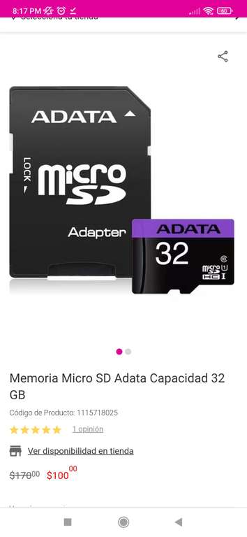 Liverpool: Memoria Micro SD Adata Capacidad 32 GB con Cupon Paypal