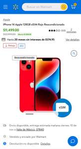 Walmart: iPhone 14 Apple 128GB eSIM Rojo Reacondicionado