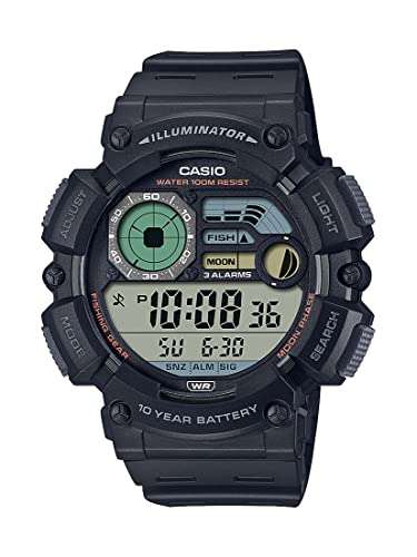 Amazon: Casio Illuminator WS-1500H-1AV - Reloj de nivel de pesca con fase lunar de 10 años, Negro
