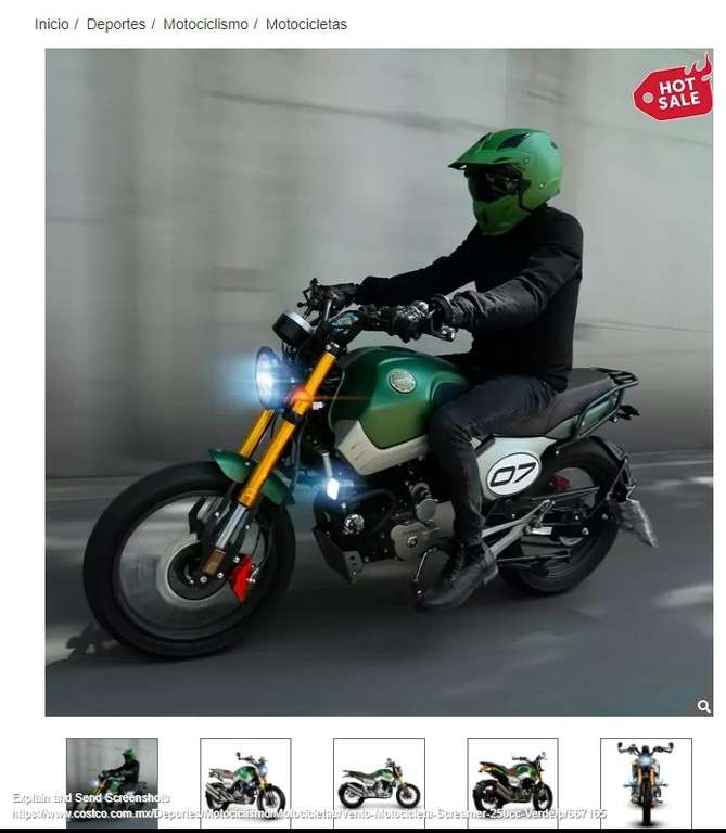 Costco: Vento Motocicleta Screamer 250cc Verde "Super precio" con tarjeta HSBC + Codigo de $1000