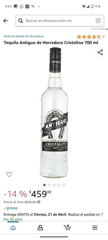 Tequila Antiguo Cristalino 700ml Soriana
