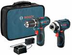 Amazon: Bosch CLPK22-120 Kit 2 herramientas de 12 V máx. con Taladro/Atornillador de 3/8", Atornillador de impacto y (2) baterías de 2.0 Ah