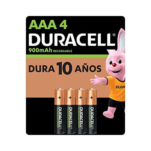 Amazon: DURACELL - Pilas AAA recargables NiMH, baterías alta capacidad de carga 900mAh 1.2V, paquete con 4 pilas recargables (pre-cargadas)