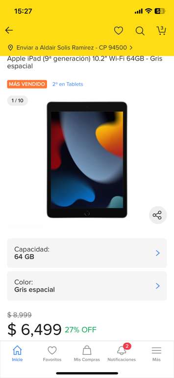 iPad 9na generación 64 gb gris espacial en Mercado Libre | Pagando con MasterCard