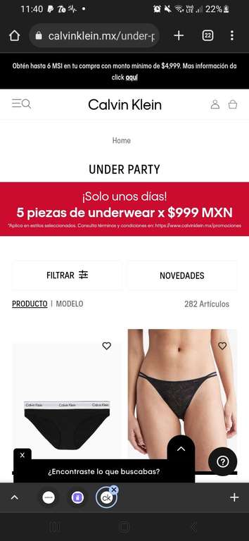 5 piezas de underwear x $999 MXN Calvin klein