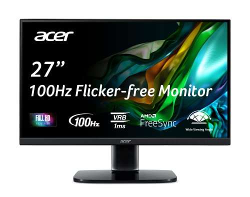 Amazon: Acer KB272 Hbi 27" Full HD (1920 x 1080) Monitor de Oficina para Juegos de Marco Cero | Tecnología AMD FreeSync | 100Hz