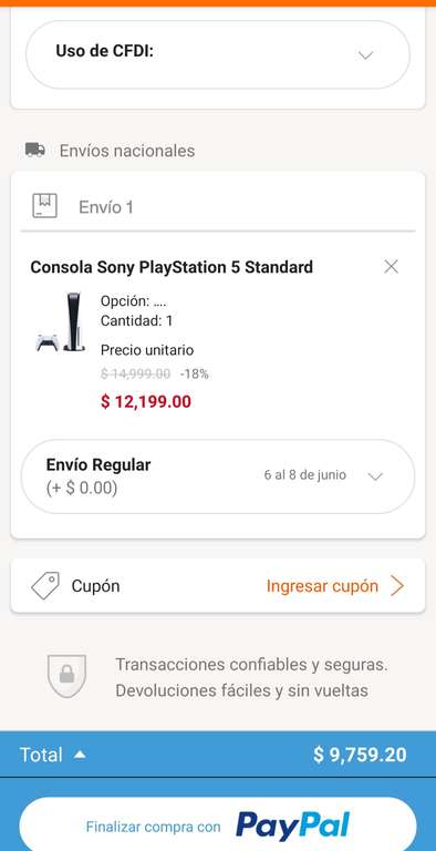 Linio: Consola PS5 PRECIO PAGANDO CON PAYPAL