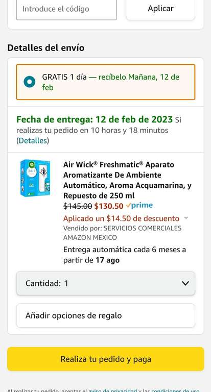 Amazon: Aromatizante, precio con "planea y cancela"