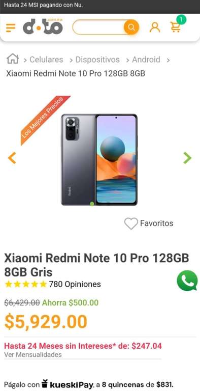 Doto: Celular Xiaomi Redmi note 10 pro 8 GB de RAM
