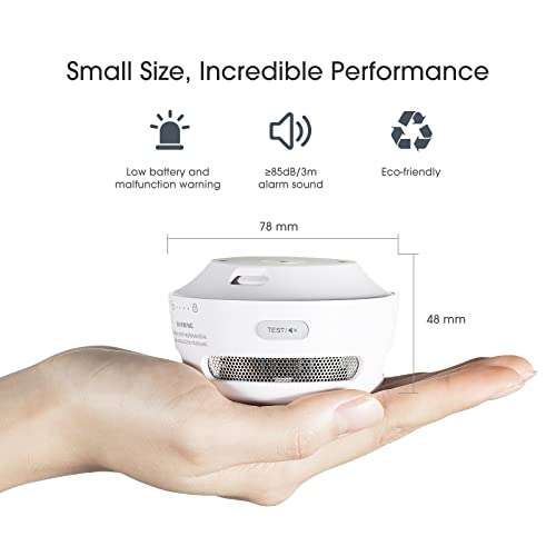Amazon: Mini detector de humo, batería de 10 años, alarma fotoeléctrica de humo con indicador LED y botón de silencio