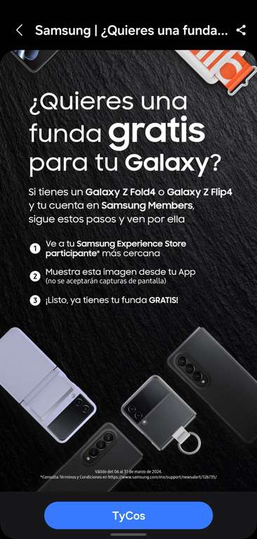 Regalo de case para un Flip3 o Fold3 o un Flip4 o Fold4 a Samsung Members a través de Samsung experience Store