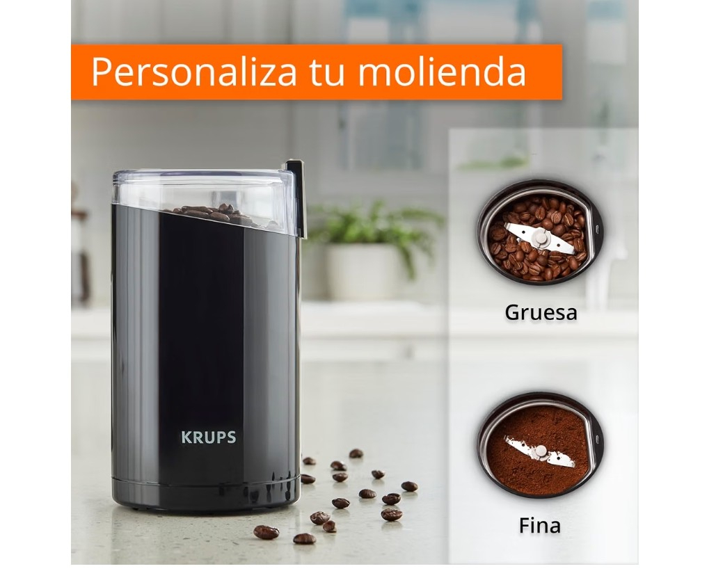AMAZON Krups Molino Eléctrico de Café y Especias F2034251 Cuchillas de acero inoxidable, molienda rápida en 10 segundos, capacidad 12 tazas