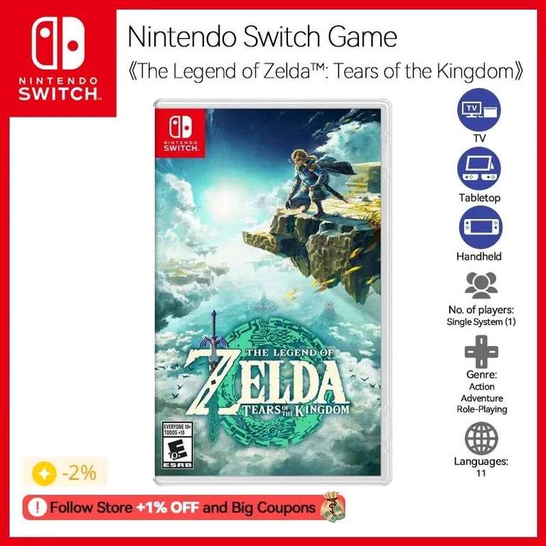 AliExpress: The Legend of Zelda: Tears of The Kingdom para Nintendo Switch