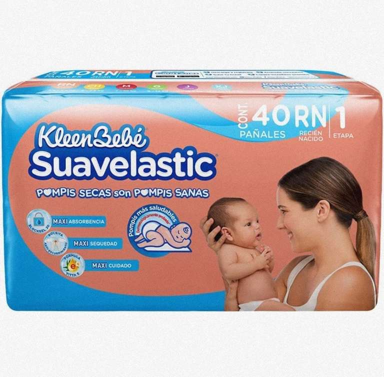 Amazon: KleenBebé Suavelastic Pañal para Bebé, Tamaño Recién Nacido Unisex, Paquete con 40 Piezas,para Bebés de 2.5 a 5.5 kg