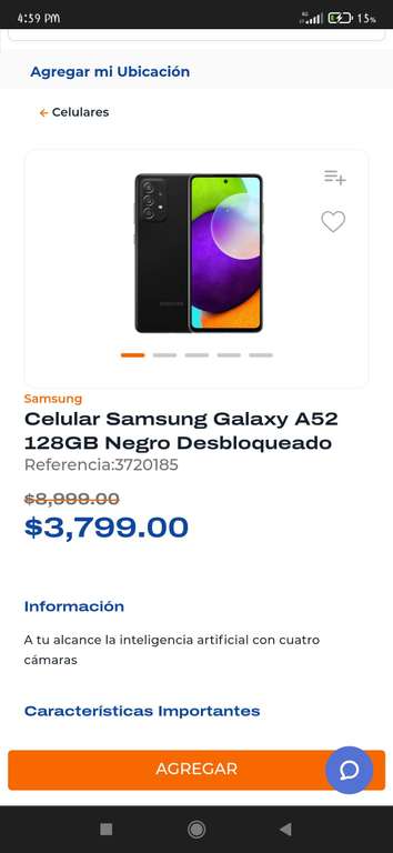 Chedraui: Celular Samsung Galaxy a52