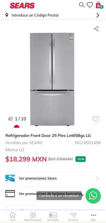 Sears: Refrigerador Front Door 25 Pies LG [Banorte -30%]
