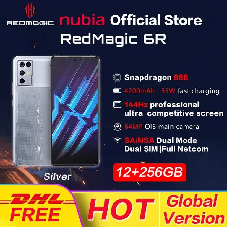 AliExpress: Nubia-Smartphone RedMagic 6R versión Global, 12GB de RAM, 256GB, Snapdragon 6,67 de 888 pulgadas, ocho núcleos