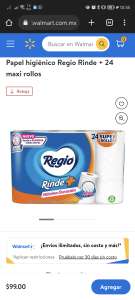 Walmart: Papel higiénico regio. 24 maxi rollos solo walmart en línea
