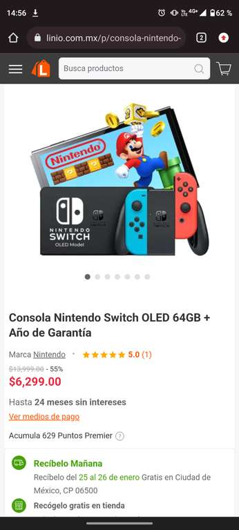 Linio: Consola Nintendo Switch OLED 64GB + Año de Garantía- ($5,040 pagando con tarjeta falabella Soriana)