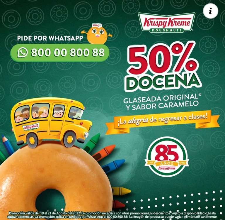 Krispy Kreme 50% de descuento en la docena de donas glaseadas y caramelo