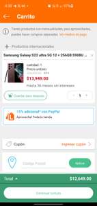 Linio: Samsung s22ultra 256gb reacondicionado (envió internacional) con PayPal