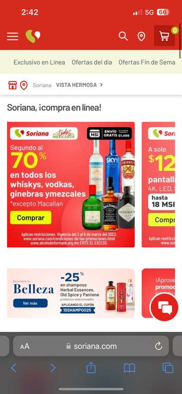 Soriana: Segundo al 70% en Whiskys, vodkas, ginebras y mezcales
