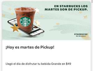 Starbucks Rewards - Bebidas seleccionadas a $49 solo los martes por pickup