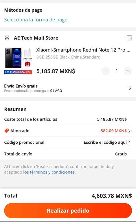 AliExpress: Celular Redmi Note 12 Pro Plus 8gb 256gb rom global