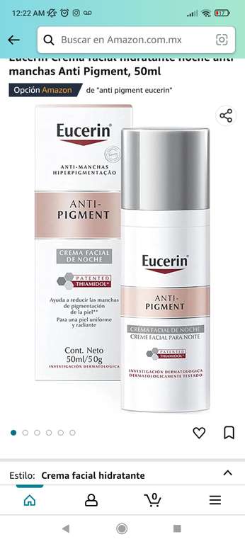 Amazon: Eucerin Crema facial hidratante noche anti manchas Anti Pigment, 50ml