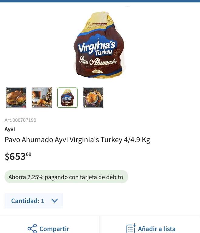 Sam's Club: $99 por casi 5kg de Pavo Ahumado Ayvi Virginia’s Turkey 4/4.9 Kg