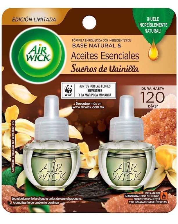Amazon: Air Wick Aromatizante de Ambiente Eléctrico 2 Repuestos Delicias de Vainilla 20 ml c/u, 40 mililitro, 2