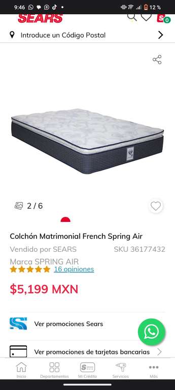 Sears: Colchón Matrimonial French Spring Air | Pagando a 6MSI con TDC SEARS