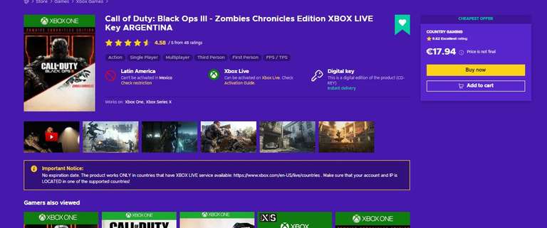 Eneba: Call of Duty Black ops 3 edicion Chronicles para Xbox Eneba + CUPON