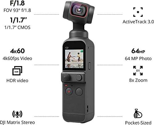 Amazon: DJI - Pocket 2 - Estabilizador de cardán portátil de 3 ejes con cámara 4K, CMOS de 1/1.7», foto de 64 MP