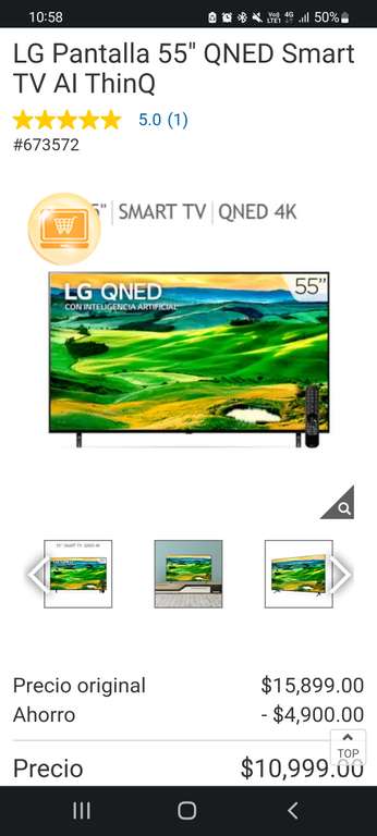 Costco: LG Pantalla 55" QNED Smart TV AI ThinQ + cupon