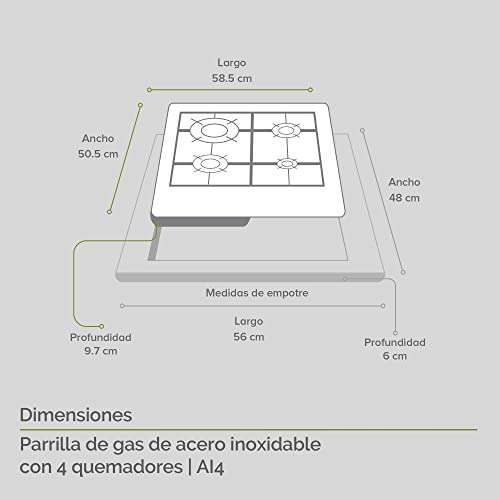 Amazon: AVERA Parrilla de Gas 4 Quemadores, Acero Inoxidable 60cm (Incluye Accesorios para Instalarla), Encendido Electronico