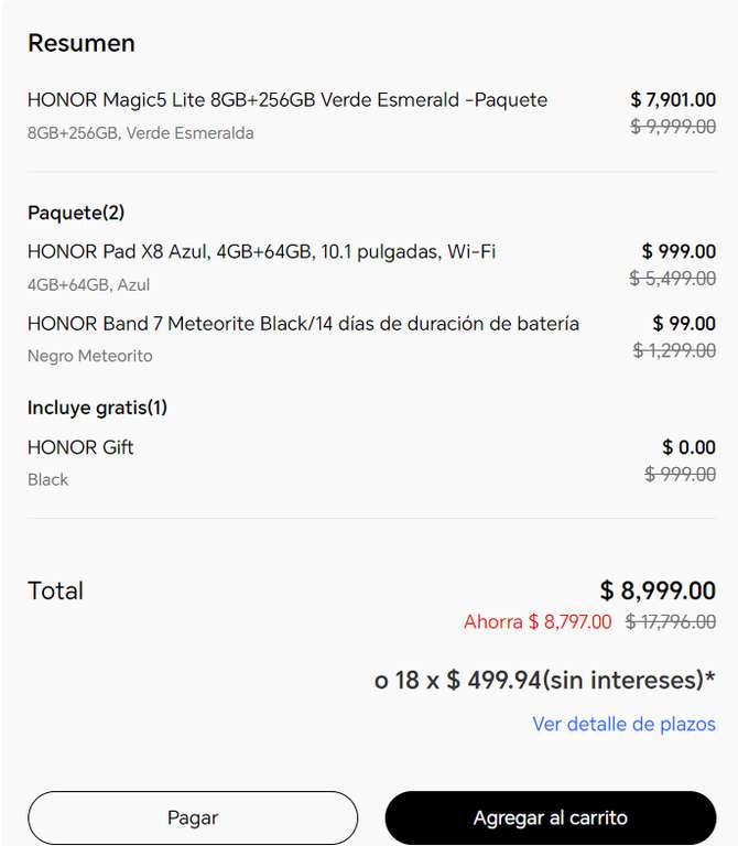 HONOR Magic5 Lite 8GB+256GB Verde Esmerald + HONOR Pad X8 4GB+64GB + Band 7 + Regalo (Bolsa, paraguas y termo) -Paquete