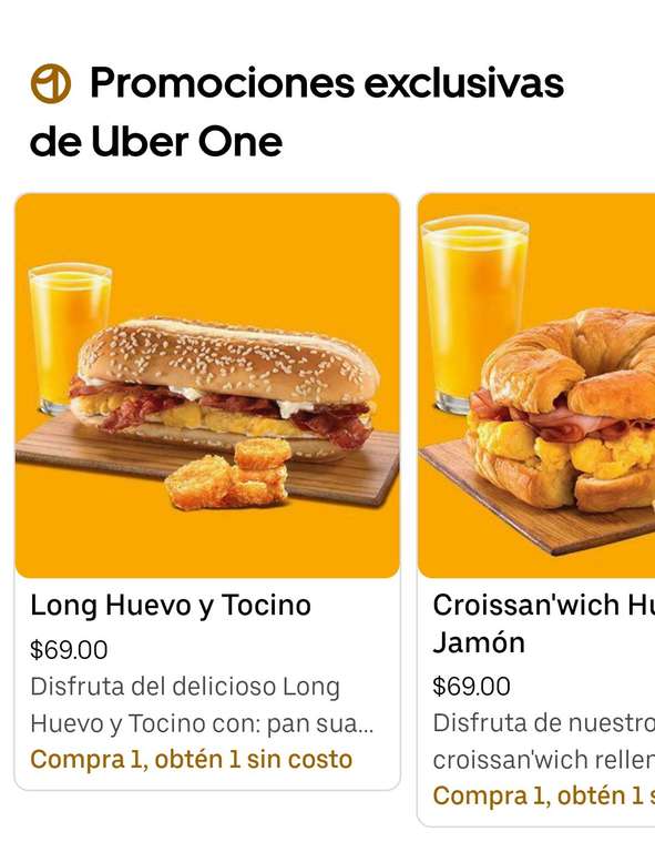 Uber Eats: Desayunos al 2x1 en burguer king (siendo miembro One)