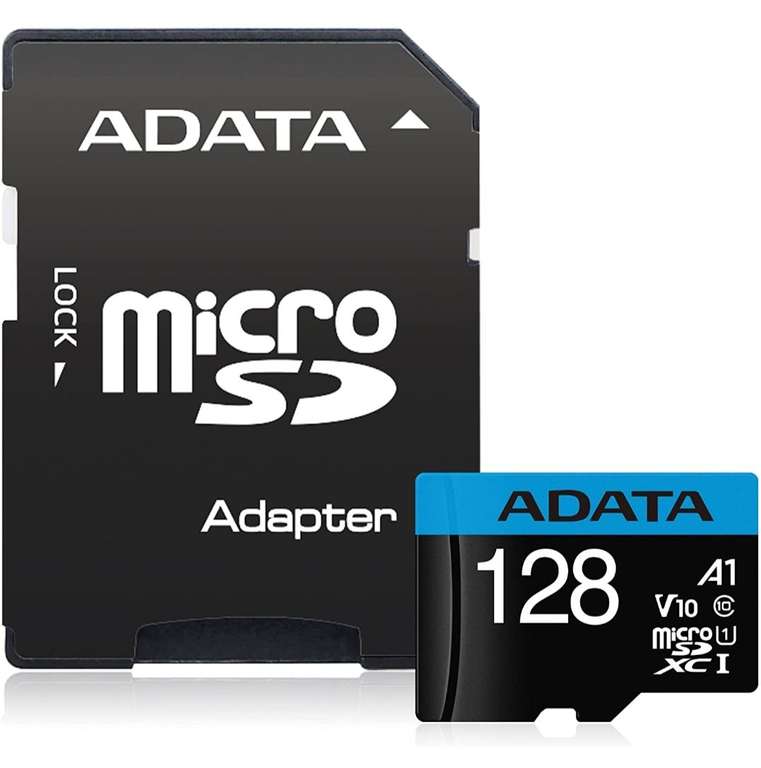 Amazon: ADATA 128 GB Tarjeta de Memoria Micro SDXC con Adaptador Color Negro con Azul A1 (Clase 10)
