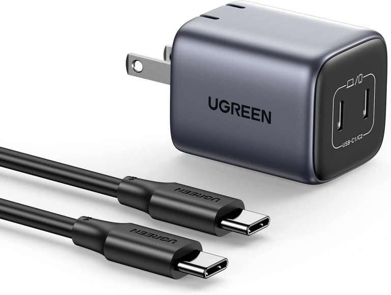 Amazon: Oferta relámpago: UGREEN 45W GaN Cargador Tipo C con Cable USB C 100W 1M, cargador USB C 2 Puertos