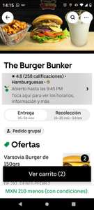 UBER EATS:THE BURGER BUNKER 2 hamburguesas con extra de tocino