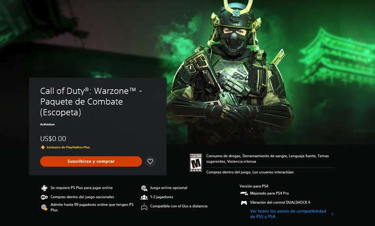Paquete de combate "Shogun" | Call of Duty: Warzone | Gratis para usuarios Play station Plus