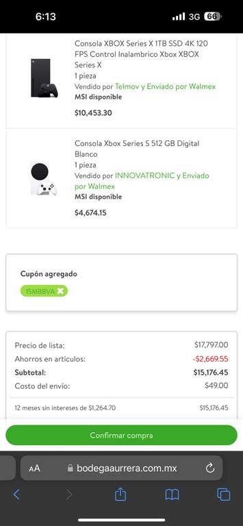 Bodega Aurrera: Xbox Series X (BBVA a 12 MSI) | Xbox Series S $4674 acumulando $6000