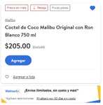 Walmart: Coctel de Coco Malibu Original con Ron Blanco 750 ml