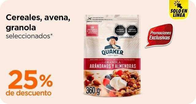 Chedraui: 25% de descuento en cereales, avenas, barras y granolas Quaker seleccionadas (Exclusiva tienda en línea)