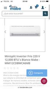 Tienda Mabe: Minisplit Inverter Frío 220 V 12,000 BTU´s Blanco Mabe - MMI12CDBWCA6M8 a 12msi con PayPal y HSBC