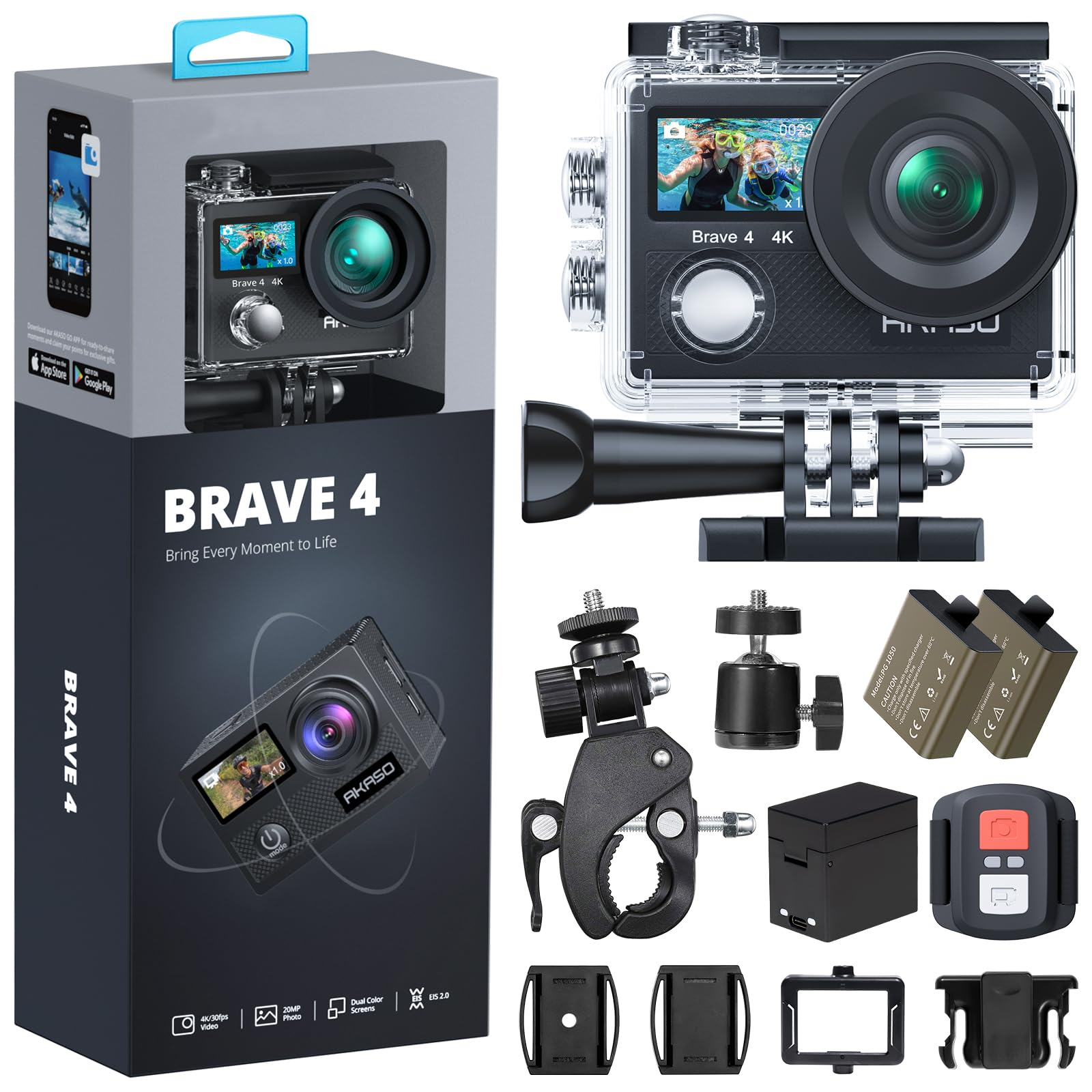 Amazon: AKASO Brave 4 - Cámara Deportiva 4K 20MP Cámara de Acción para Moto y Ciclismo