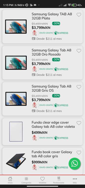 Galaxy Tab a8 32 GB en Sanborns (los tres colores)