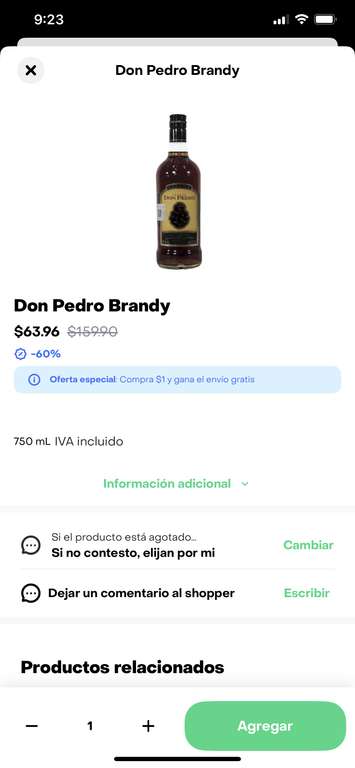 Rappi [Turbo]: Brandy Don Pedro 750 mL